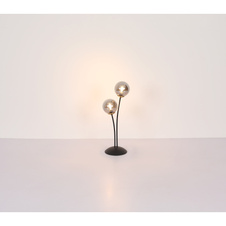 Stolní lampa, kov černý, mosaz, kouřové sklo, černý PVC kabel, s vypínačem na kabelu, Ø10cm, V:13cm, délka kabelu 1,5m, bez žárovky 1xG9, max. 28W 230V