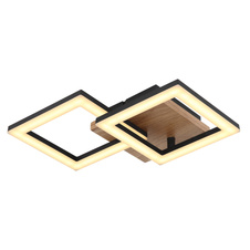 Stropní svítidlo, kov černý, dřevo tmavě hnědé, plast bílý, DxŠxV:46x23x7cm, včetně LED 18W 230V, 2100lm zdroj, 1200lm výstup, 3000K