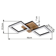 Stropní svítidlo, kov černý, dřevo tmavě hnědé, plast bílý, DxŠxV:46x23x7cm, včetně LED 18W 230V, 2100lm zdroj, 1200lm výstup, 3000K