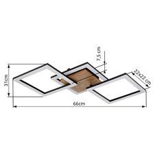 Stropní svítidlo, kov černý, dřevo tmavě hnědé, plast bílý, DxŠxV: 66x31x8cm, včetně LED 30W 230V, 3400lm zdroj, 2200lm výstup, 3000K
