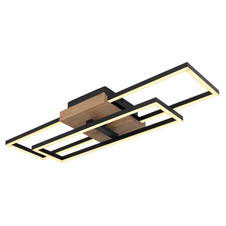Stropní svítidlo, kov černý, MDF vzhled dřeva, plast opál, otočné, DxŠxV: 60x41x10cm, včetně LED 18W 230V, 2500lm zdroj, 1300lm výstup, 3000K