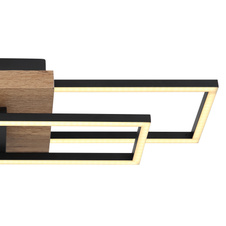 Stropní svítidlo, kov černý, MDF vzhled dřeva, plast opál, otočné, DxŠxV: 60x41x10cm, včetně LED 18W 230V, 2500lm zdroj, 1300lm výstup, 3000K