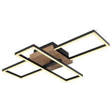 Stropní svítidlo, kov černý, MDF vzhled dřeva, plast opál, otočné, DxŠxV: 60x41x10cm, včetně LED 18W 230V, 2500lm zdroj, 1300lm výstup, 3000K