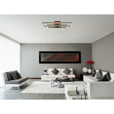 Stropní svítidlo, kov černý, MDF vzhled dřeva, plast opál, otočné, DxŠxV: 60x41x10cm, včetně LED 18W 230V, 2500lm zdroj, 1300lm výstup, 3000K