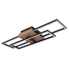 Stropní svítidlo, kov černý, MDF vzhled dřeva, plast opál, otočné, DxŠxV: 60x41x10cm, včetně LED 18W 230V, 2500lm zdroj, 1300lm výstup, 3000K