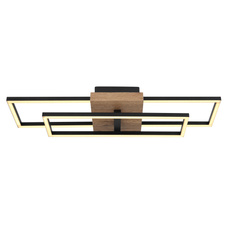 Stropní svítidlo, kov černý, MDF vzhled dřeva, plast opál, otočné, DxŠxV: 60x41x10cm, včetně LED 18W 230V, 2500lm zdroj, 1300lm výstup, 3000K