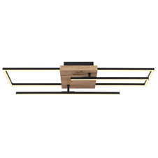 Stropní svítidlo, kov černý, MDF vzhled dřeva, plast opál, otočné, DxŠxV: 80x61x12cm, včetně LED 24W 230V, 3500lm zdroj, 1800lm výstup, 3000K