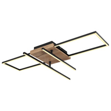Stropní svítidlo, kov černý, MDF vzhled dřeva, plast opál, otočné, DxŠxV: 80x61x12cm, včetně LED 24W 230V, 3500lm zdroj, 1800lm výstup, 3000K