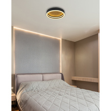 Stropní svítidlo, hliník černý, kov zlatý, akryl, Ø30cm, V:9cm, včetně LED 24W 230V, 2800lm zdroj, 700lm výstup, 3000K