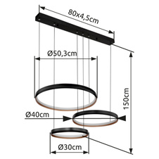 Závěsné svítidlo, kov černý/zlatý, akryl bílý, stmívatelné, vícekrokové ovládání přes nástěnný vypínač, fixace barvy, paměť, noční světlo, dál.ovládání, DxŠxV: 77x51x150cm, LED 55W 230V, 6500lm zdroj, 1800lm výstup, změna barva světla 2700- 6000K