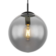 Závěsné svítidlo, kov černý, kouřové sklo, černý PVC kabel, Ø30cm, V:120cm, bez žárovky 1x E27, max. 60W 230V