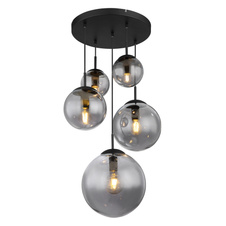 Závěsné svítidlo, kov černý, kouřové sklo, černý PVC kabel, Ø50cm, V:90cm, bez žárovek 3x E27, max. 60W 230V, 2x E27 ILLU, max. 60W 230V