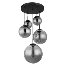 Závěsné svítidlo, kov černý, kouřové sklo, černý PVC kabel, Ø50cm, V:90cm, bez žárovek 3x E27, max. 60W 230V, 2x E27 ILLU, max. 60W 230V