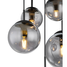 Závěsné svítidlo, kov černý, kouřové sklo, černý PVC kabel, Ø50cm, V:90cm, bez žárovek 3x E27, max. 60W 230V, 2x E27 ILLU, max. 60W 230V