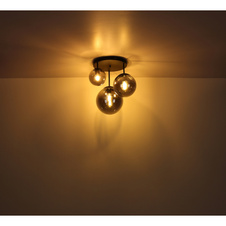 Závěsné svítidlo, kov černý, kouřové sklo, černý PVC kabel, Ø50cm, V:90cm, bez žárovek 3x E27, max. 60W 230V, 2x E27 ILLU, max. 60W 230V