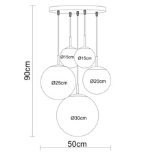 Závěsné svítidlo, kov černý, kouřové sklo, černý PVC kabel, Ø50cm, V:90cm, bez žárovek 3x E27, max. 60W 230V, 2x E27 ILLU, max. 60W 230V