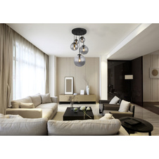 Závěsné svítidlo, kov černý, kouřové sklo, černý PVC kabel, Ø50cm, V:90cm, bez žárovek 3x E27, max. 60W 230V, 2x E27 ILLU, max. 60W 230V
