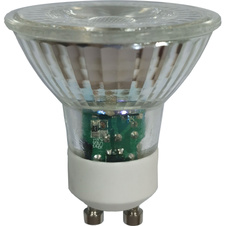 LED žárovka, keramika bílá a chromová, sklo průhledné, Ø5cm, V:5,3cm, 1xGU10 LED, Max. 4,9W 230V, 345lm, 4000K
