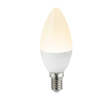 LED žárovka, keramika, bílá, svíčkový tvar, Ø3,7cm, V:9,9cm, 1xE14 LED 4,9W 230V, 470lm, 3000K.