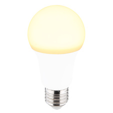 LED žárovka, hliník, polykarbonát bílý, plast bílý, AGL, stmívatelná, dálkové ovládání, změna barvy světla, fixace barev, Ø6cm, V:11,5cm, 1xE27 RGBW 5W 230V, 470lm, 2700K.