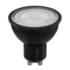 LED žárovka, plast průhledný a černý, stmívatelná, Ø5cm, V:5,3cm, 1xGU10 LED 6,5W 230V 450lm 3000K