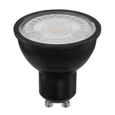 LED žárovka, plast průhledný a černý, stmívatelná, Ø5cm, V:5,3cm, 1xGU10 LED 6,5W, 230V, 450lm, 3000K