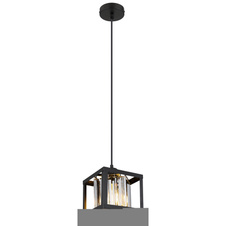 Závěsné svítidlo kov černý matný, skleněné krystaly kouřové barvy, DxŠxV:170x170x1200mm, bez žárovky 1x E27 40W 230V