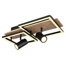 Stropní svítidlo kov černý, MDF, imitace tmavého dřeva, plast bílý, přepínání funkcí nástěnným vypínačem, podsvícení, paměťová funkce, DxŠxV: 500x270x180mm, LED 38W 230V, 5000lm zdroj, 1900l výstup, 3000K, bez žárovek 2xGU10 LED 5W 230V 230V