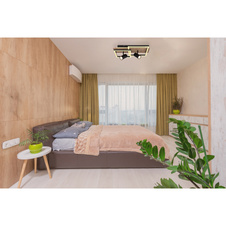 Stropní svítidlo kov černý, MDF, imitace tmavého dřeva, plast bílý, přepínání funkcí nástěnným vypínačem, podsvícení, paměťová funkce, DxŠxV: 500x270x180mm, LED 38W 230V, 5000lm zdroj, 1900l výstup, 3000K, bez žárovek 2xGU10 LED 5W 230V 230V