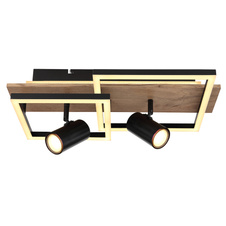 Stropní svítidlo kov černý, MDF, imitace tmavého dřeva, plast bílý, přepínání funkcí nástěnným vypínačem, podsvícení, paměťová funkce, DxŠxV: 500x270x180mm, LED 38W 230V, 5000lm zdroj, 1900l výstup, 3000K, bez žárovek 2xGU10 LED 5W 230V 230V