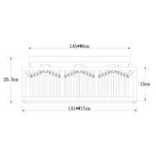 Stropní svítidlo kov černý matný, skleněné krystaly kouřové barvy, DxŠxV:510x170x205mm, bez žárovek 3xE27 40W 230V