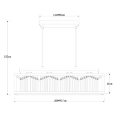 Závěsné svítidlo kov černý matný, skleněné krystaly kouřové barvy, možnost nastavení výšky, DxŠxV:680x170x1200mm, bez žárovek 4x E27 40W 230V