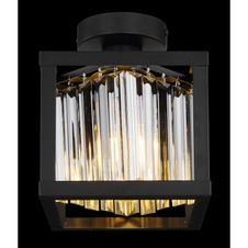 Stropní svítidlo kov černý matný, skleněné krystaly kouřové barvy, DxŠxV:170x170x210mm, bez žárovky 1x E27 40W 230V