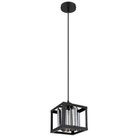 Závěsné svítidlo kov černý matný, skleněné krystaly kouřové barvy, DxŠxV:170x170x1200mm, bez žárovky 1x E27 40W 230V