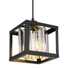 Závěsné svítidlo kov černý matný, skleněné krystaly kouřové barvy, DxŠxV:170x170x1200mm, bez žárovky 1x E27 40W 230V