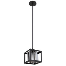 Závěsné svítidlo kov černý matný, skleněné krystaly kouřové barvy, DxŠxV:170x170x1200mm, bez žárovky 1x E27 40W 230V