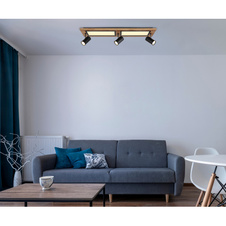 Stropní svítidlo kov černý, MDF, imitace tmavého dřeva, plast bílý, přepínání funkcí nástěnným vypínačem, paměť, přepínání: LED/GU10/obojí dohromady, 800x200x180mm, LED 24W 230V, 3000lm zdroj, 1500lm výstup, 3000K, bez žárovek 3xGU10 LED 5W 230V