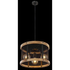Závěsné svítidlo kov černý matný, dřevo tmavě hnědé, kabel textil černý, Ø:400mm, V:1200mm, bez žárovek 3x E27 40W 230V