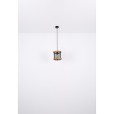 Závěsné svítidlo kov černý matný, dřevo tmavě hnědé, kabel textil černý, Ø:400mm, V:1200mm, bez žárovek 3x E27 40W 230V