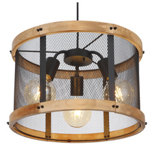 Závěsné svítidlo kov černý matný, dřevo tmavě hnědé, kabel textil černý, Ø:400mm, V:1200mm, bez žárovek 3x E27 40W 230V