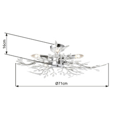 Stropní svítidlo, chrom, plast, Ø71cm, V:16cm, bez žárovek 5xE14, max. 40W 230V.