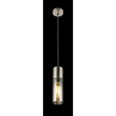 Závěsné svítidlo, kov nikl matný, sklo kouřové, černobílý textilní kabel, Ø9cm, V:153cm, bez žárovky 1xE27, max. 25W 230V.