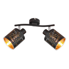 Nástěnné svítidlo, kov černý, plast černý a zlatý, DxŠxV: 30x10x16cm, bez žárovek 2xE14, max. 15W 230V