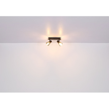 Stropní svítidlo, dřevo hnědé, kov černý, kouřové sklo, DxŠxV: 50x7x16cm, bez žárovek 4xE14, max. 40W 230V