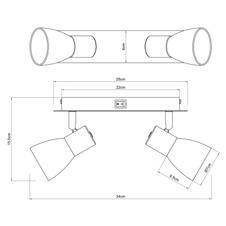 Nástěnné svítidlo, kov černý, kouřové sklo, s vypínačem, DxŠxV: 25x7x16cm, bez žárovek 2xE14, max. 40W 230V