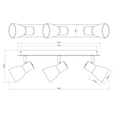 Stropní svítidlo, kov černý, kouřové sklo, DxŠxV: 40x7x16cm, bez žárovek 3xE14, max. 40W 230V