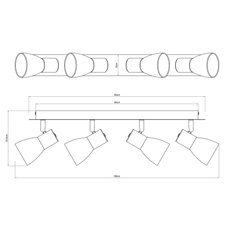 Stropní svítidlo, kov černý, kouřové sklo, DxŠxV: 50x7x16cm, bez žárovek 4xE14, max. 40W 230V