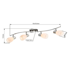 Stropní svítidlo, chrom, MDF wenge, satinované sklo, DxŠxV: 83x30x16cm, bez žárovek 4xE14, max. 40W 230V.