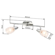 Nástěnné svítidlo, chrom, satinované sklo, DxŠxV: 41x9x19cm, bez žárovek 2xE14, max. 40W 230V.