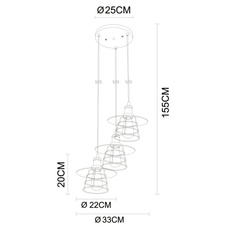 Závěsné svítidlo, kov bronzový, kov černý, Ø33cm V:155cm, bez žárovek 3xE27, max. 60W 230V.